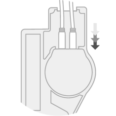 Putting a keyswitch downwards over the socket, arrows pointing down indicating direction of force