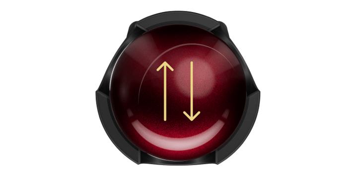 The trackball and core isolated, with arrows pointing up and down symbolizing a scrolling motion